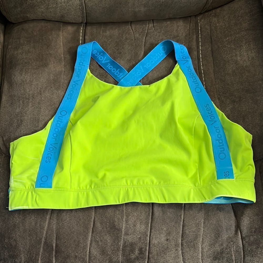 Disney Parks Outdoor Voices Neon Green Goofy Snacks Sports Bra size 3XL